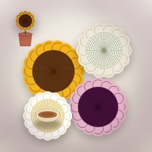 Botanical Floral Crochet Coasters (Set of 4 • Sunflower & Daisy)