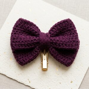 Oversized Velvet Crochet Bow Clip • Deep Plum