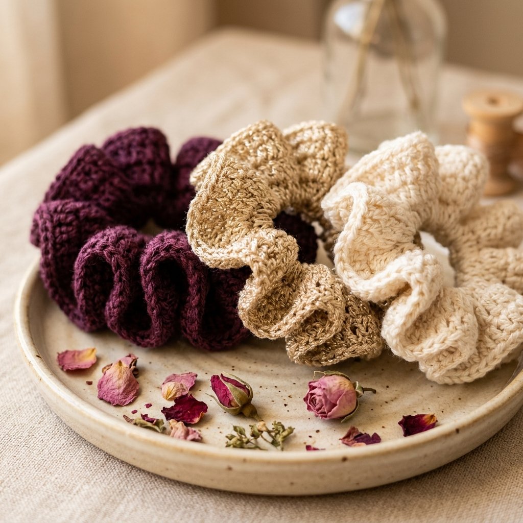 Festive Zari Gold Shimmer Crochet Scrunchie